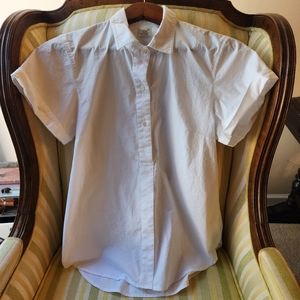 J Crew Womens Short Sleeve Button-Down White Shirt Tunic Lenght  Size M